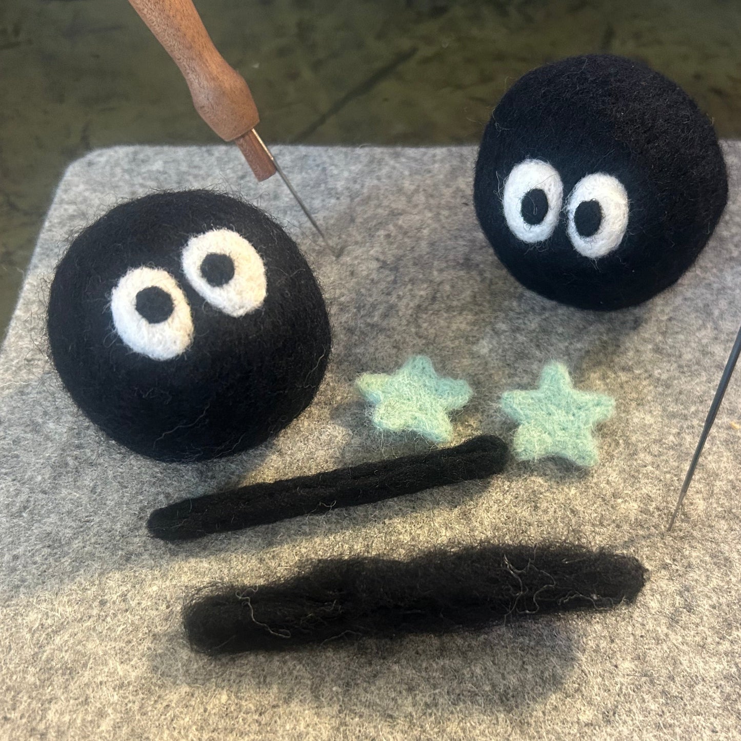 Hand Needle Felted Dust Sprite Inspired Cat Toy – Wool Cat Enrichment Toy with Bell