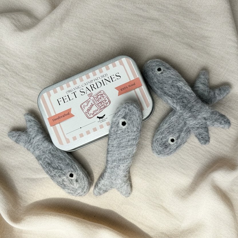 Hand-Felted Catnip Sardines (Set of 4) – Natural Wool Cat Toys with Organic Catnip