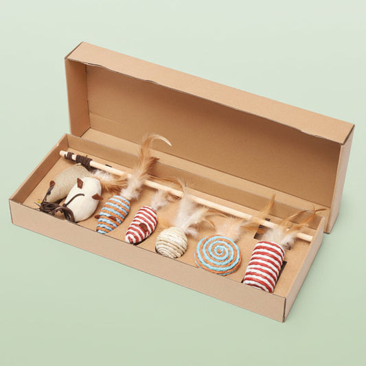7-Piece Interactive Mouse Cat Toy Set with Feathers – Eco-Friendly
