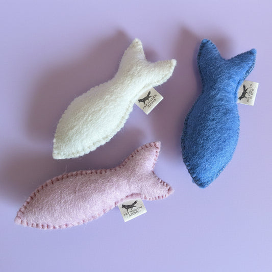 3 pastel felt wool hand made fish toys