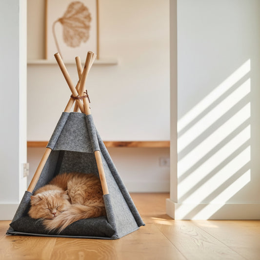 Tipi Cat Tent Bed – Felt Cave with Wooden Frame