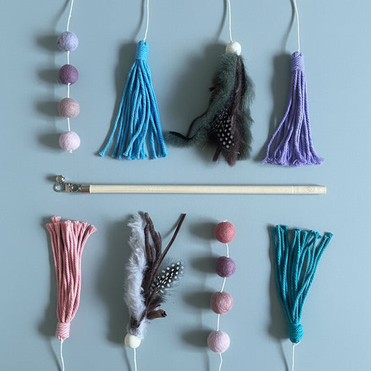 Bamboo cat teaser stick with interchangeable attachments