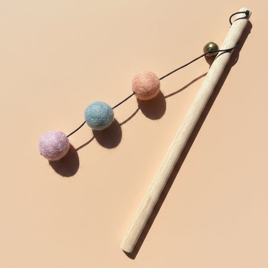 Handmade Wool Ball Cat Teaser Wand - Cat Enrichment Toy