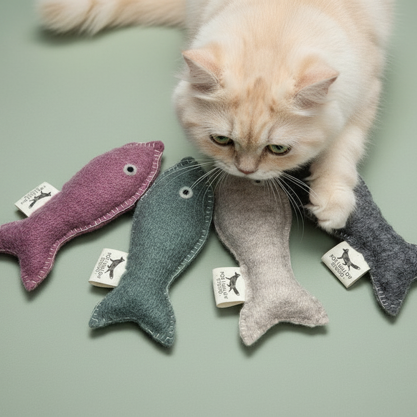 Handmade Wool Catnip Fish Toy – Natural Eco-Friendly Cat Toy