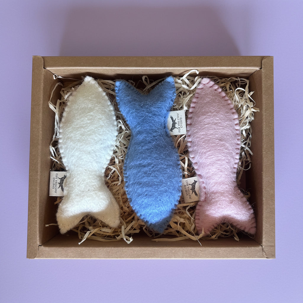 Cat Toy Fish - 100% Wool and Organic Catnip Gift Set of 3