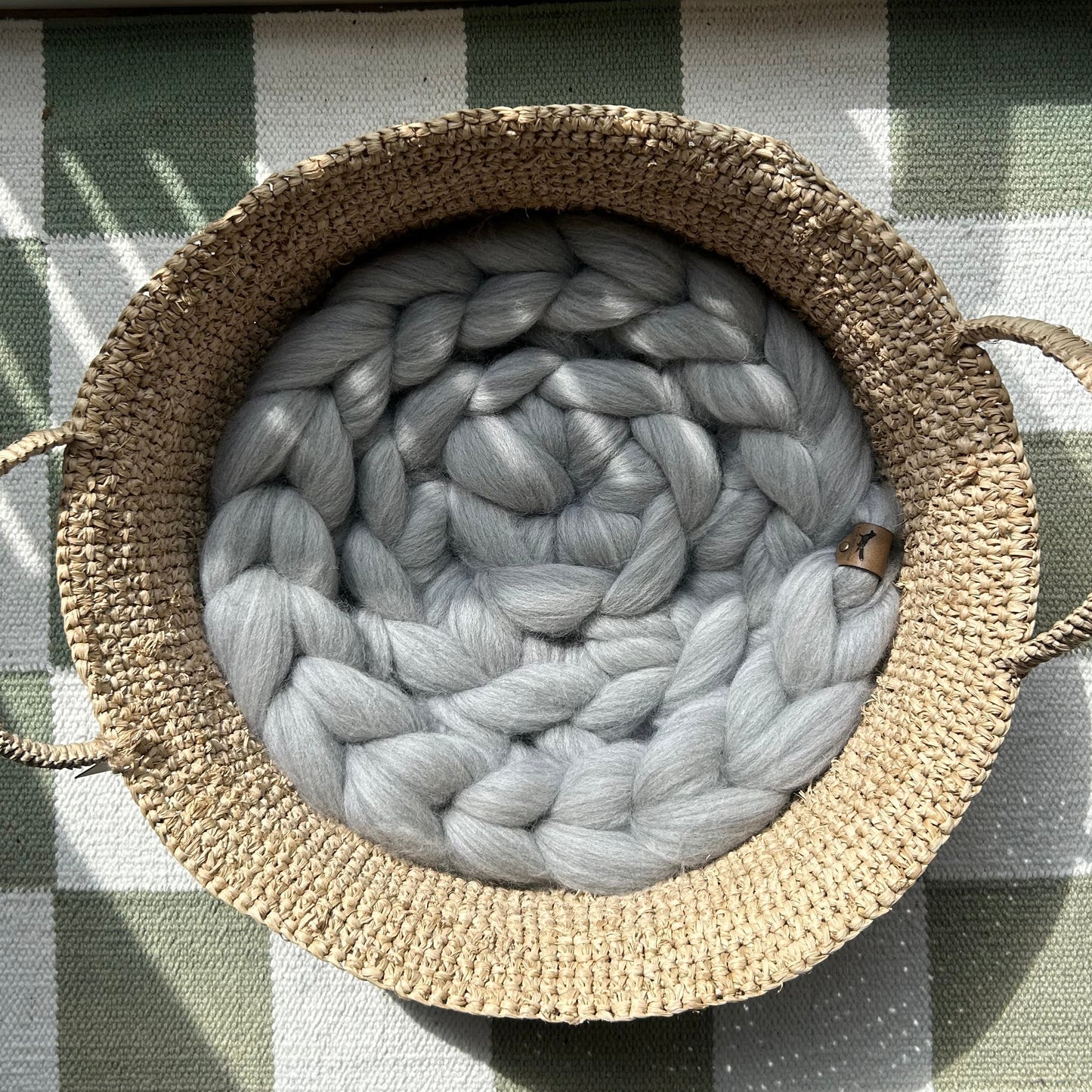 Handmade Raffia Cat Basket Bed with Merino Wool Cushion