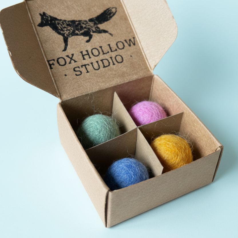 Handmade Wool Felt Cat Balls – Set of 4 Natural 2cm Cat Toys