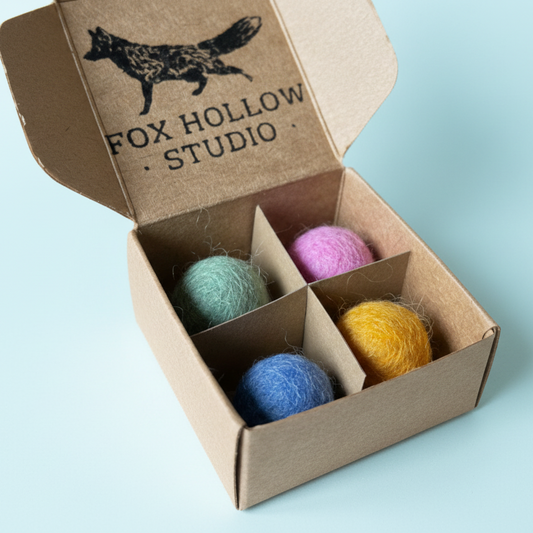 Handmade Wool Felt Cat Balls – Set of 4 Natural 2cm Cat Toys