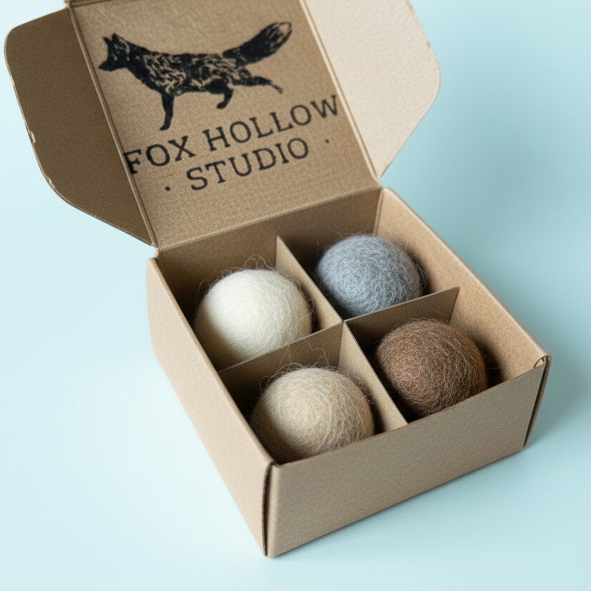 Handmade Wool Felt Cat Balls – Set of 4 Natural 2cm Cat Toys