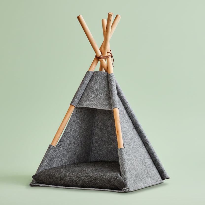 Tipi Cat Tent Bed – Felt Cave with Wooden Frame