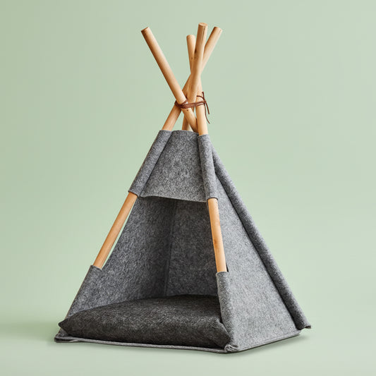 Tipi Cat Tent Bed – Felt Cave with Wooden Frame