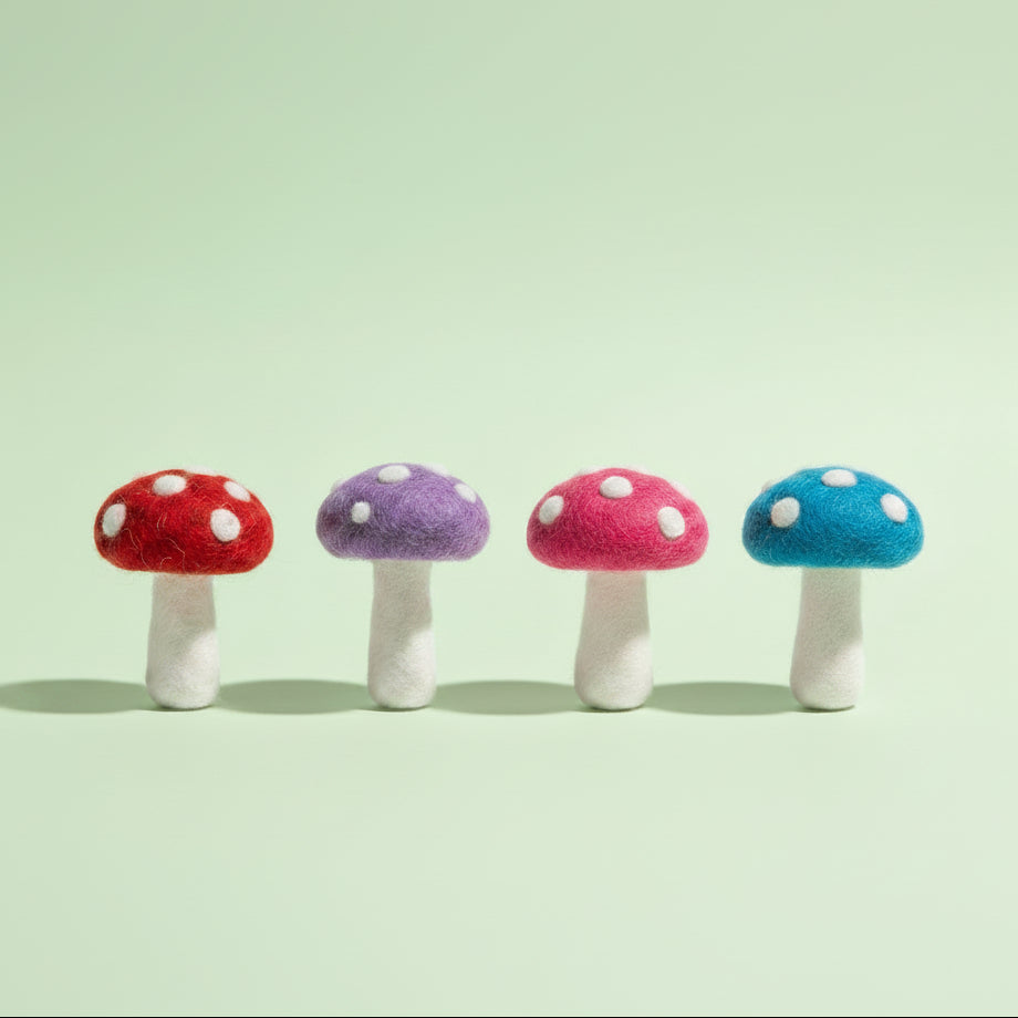 Handmade Felt Mushroom Cat Toys – Organic Catnip Infused Toadstools with Bell (Set of 4)