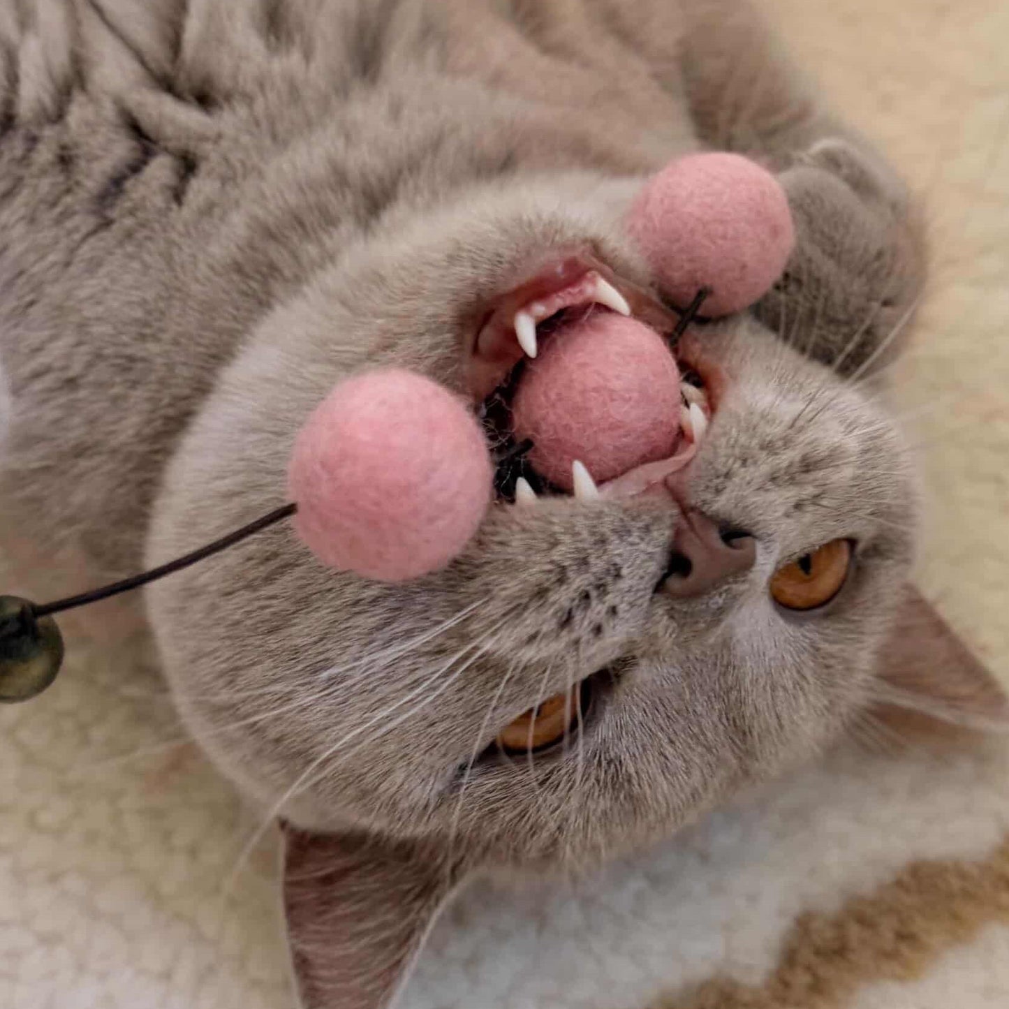 Handmade Wool Ball Cat Teaser Wand - Cat Enrichment Toy