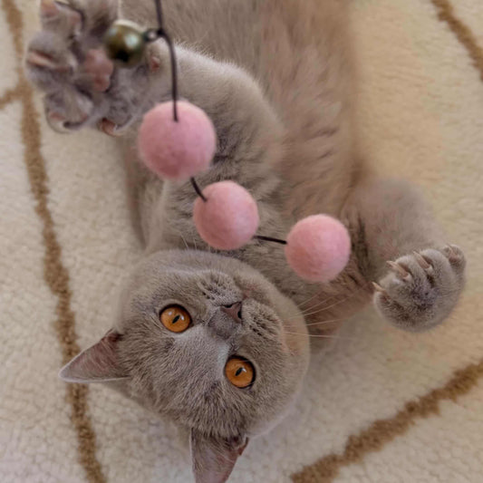 Handmade Wool Ball Cat Teaser Wand - Cat Enrichment Toy