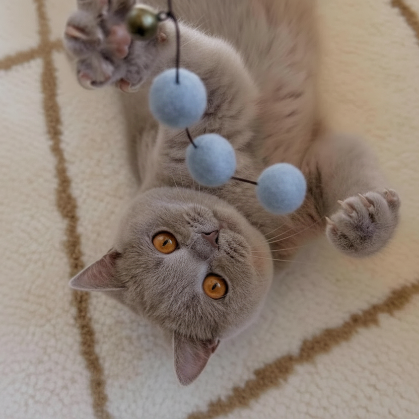 Cat toy gift set in cream and beige tones