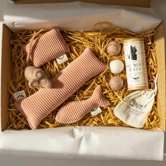 Dusty Pink Handmade Cat Toy Set – 5 Piece Eco Enrichment Bundle
