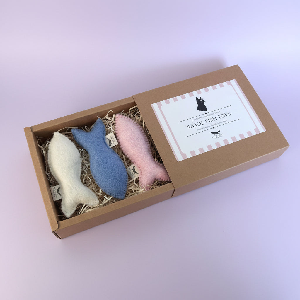 Cat Toy Fish - 100% Wool and Organic Catnip Gift Set of 3
