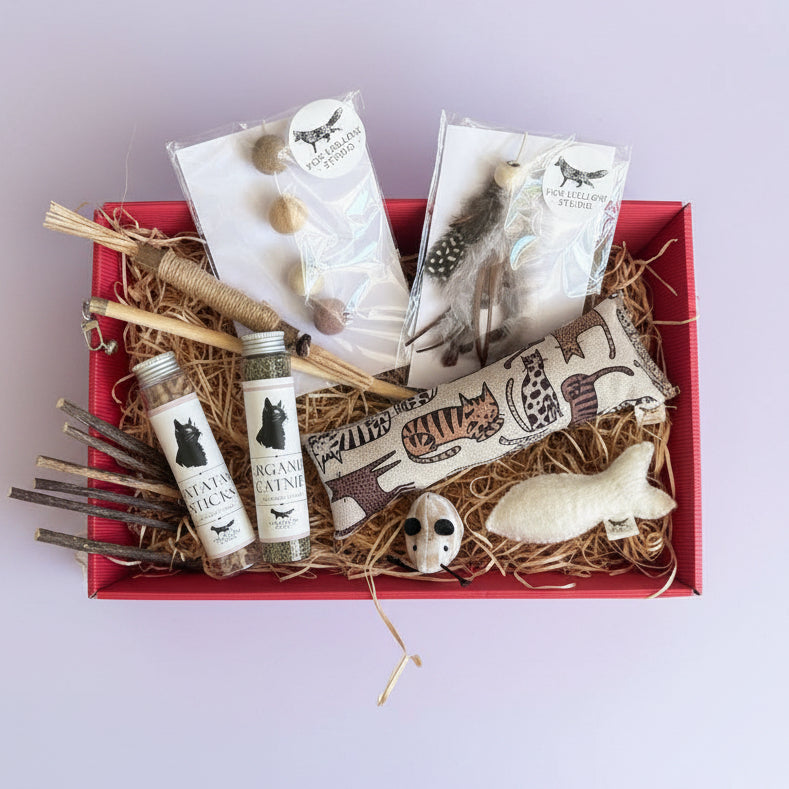 Natural cat enrichment gift set in neutral colours