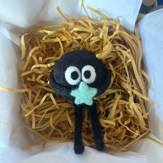 Hand Needle Felted Dust Sprite Inspired Cat Toy – Wool Cat Enrichment Toy with Bell