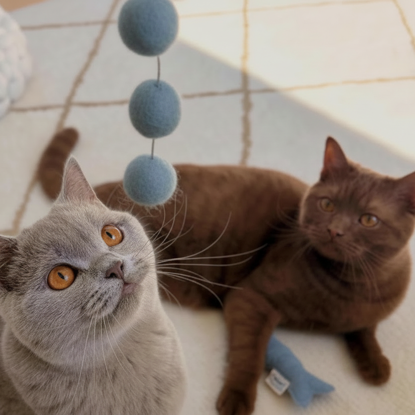 Natural cat toys in neutral tones for a cat lover gift
