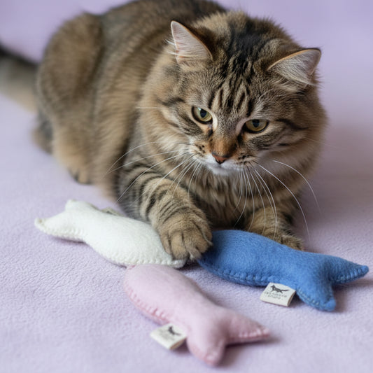 Wool Felt Fish Cat Toys - Handmade with Organic Catnip or Valerian (3pcs)