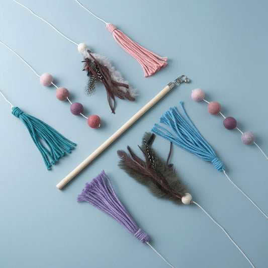 Bamboo cat teaser stick with interchangeable attachment